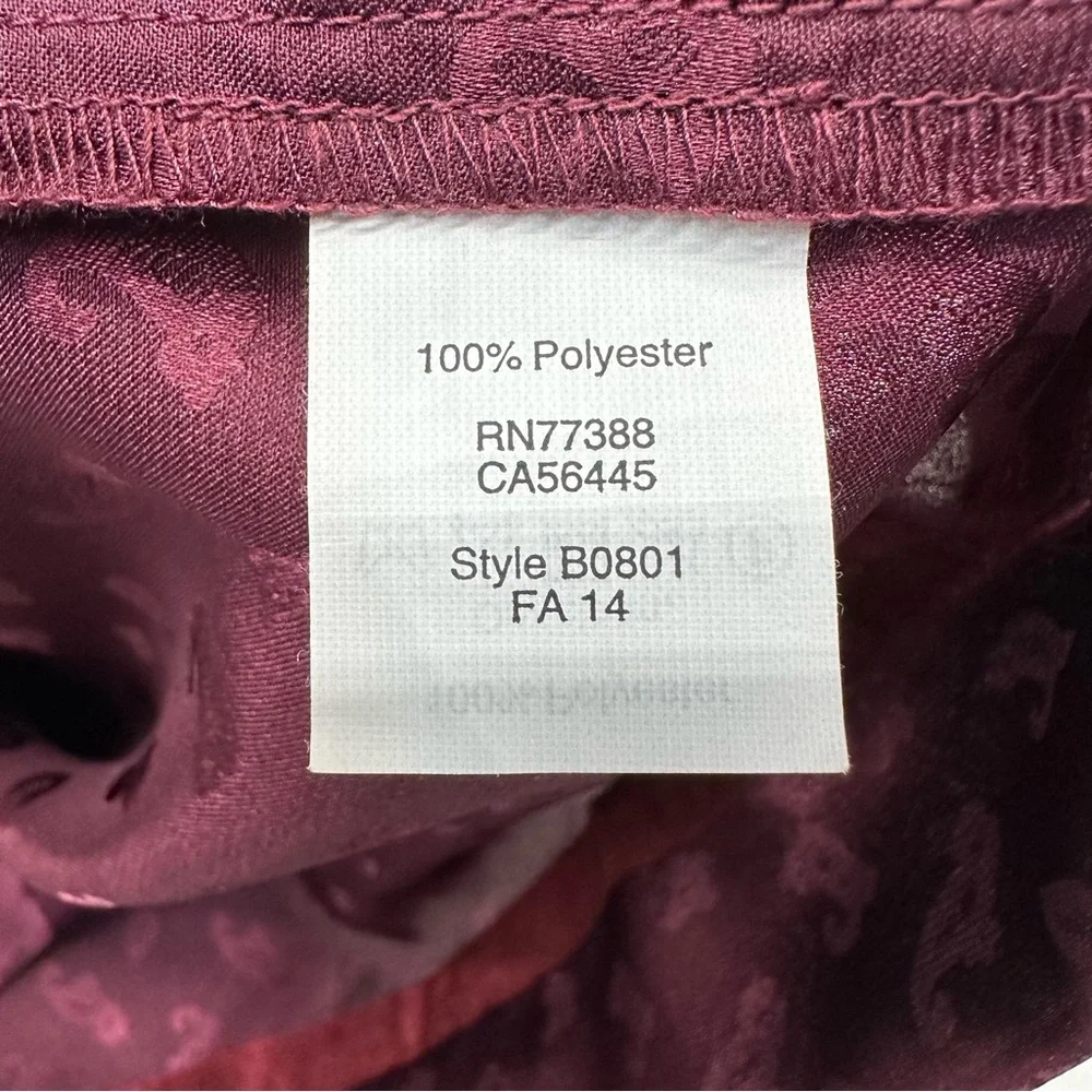 J. Crew Satin Maroon Paisley Print Keyhole Chest Shift Dress Women’s Size 12